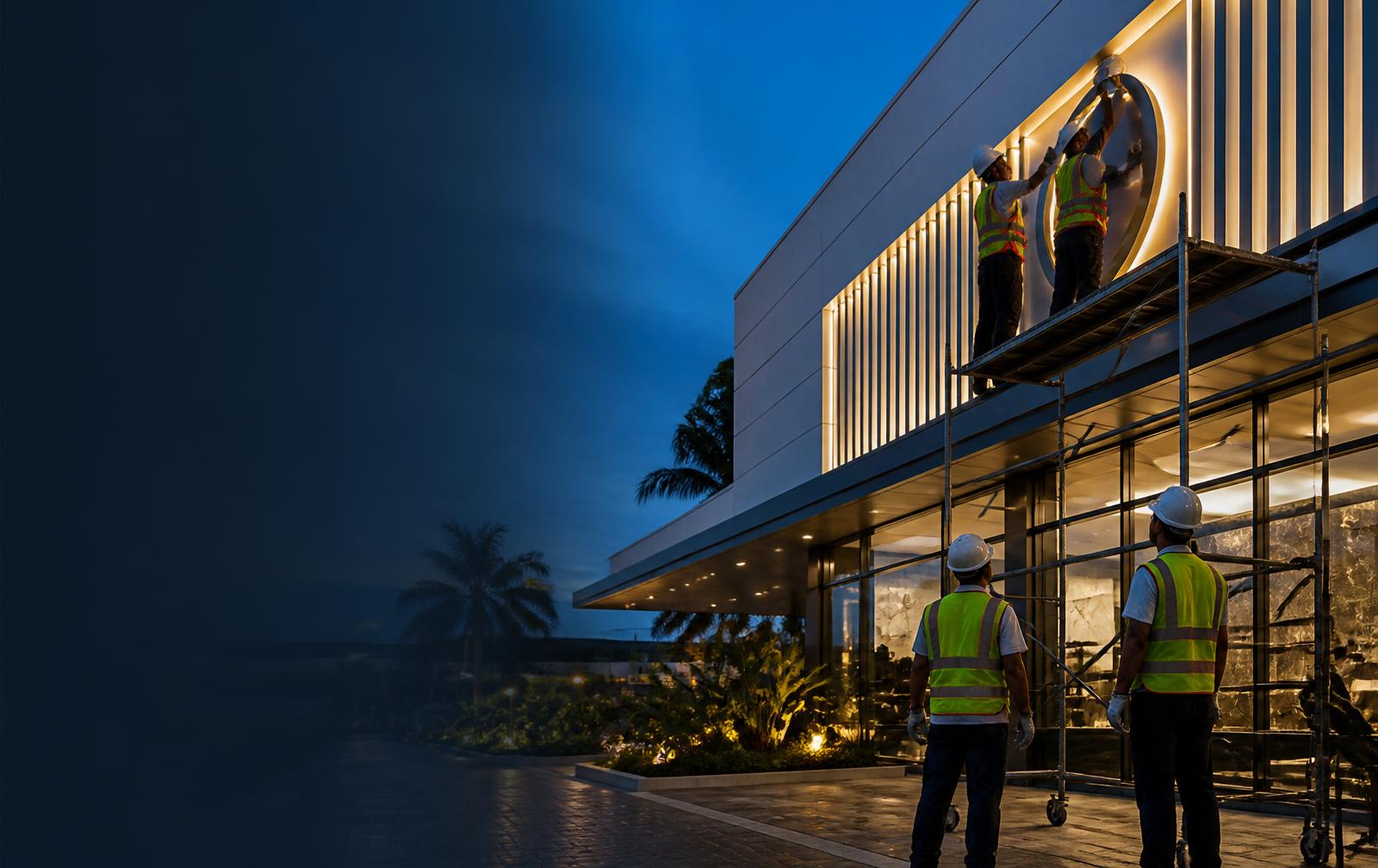 Professional illuminated signage installation in Brunei